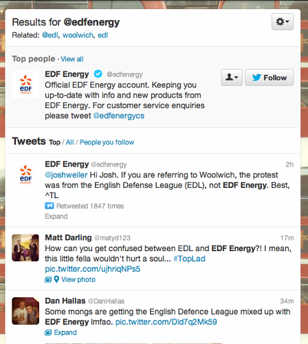 © Robert Rotifer Twitterfeed von EDF energy